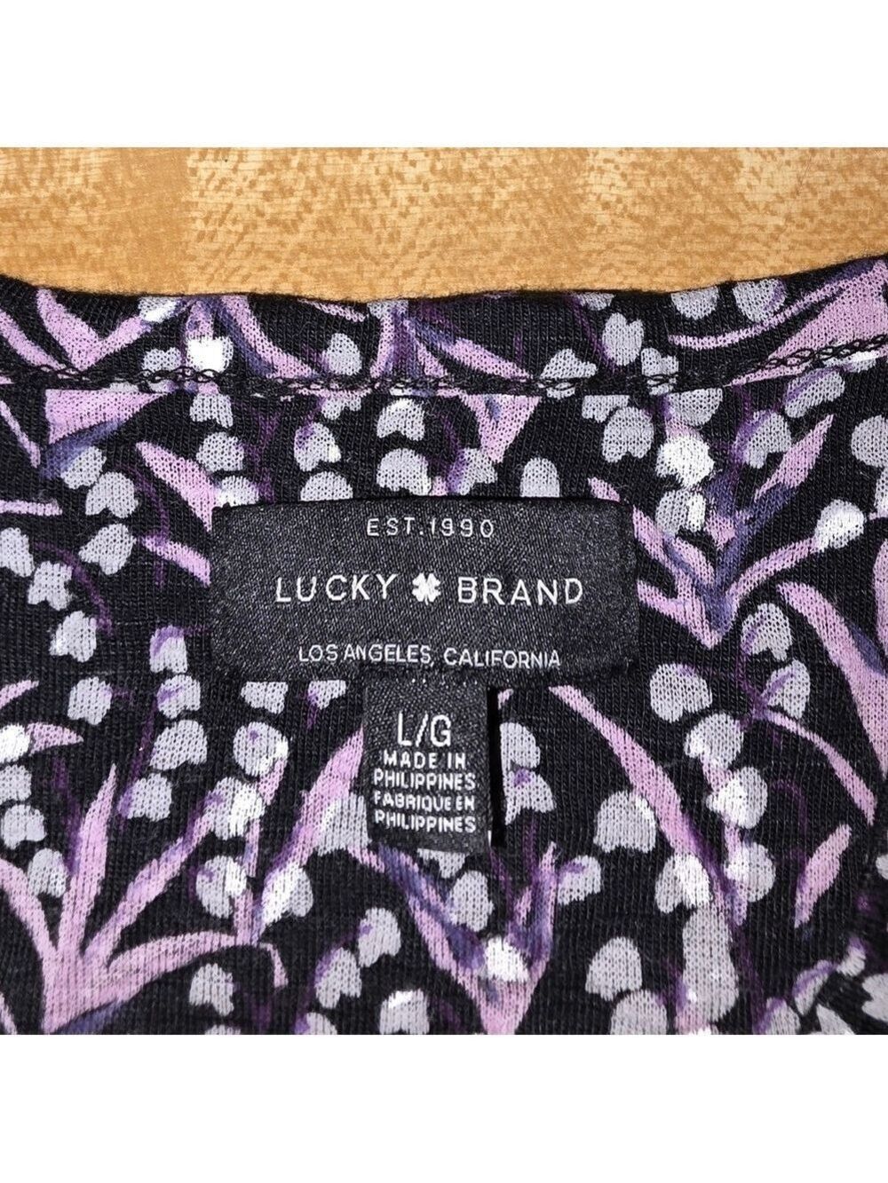 Lucky Brand Black White Floral Blouse Large #BL22 - Picture 6 of 10